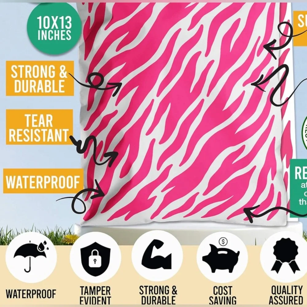 Hot Pink Tiger Print Polymailers. 10 x 13  qty  50